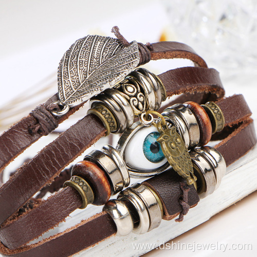 Factory Supply Custom Design Wrap Leather Charm Bracelets